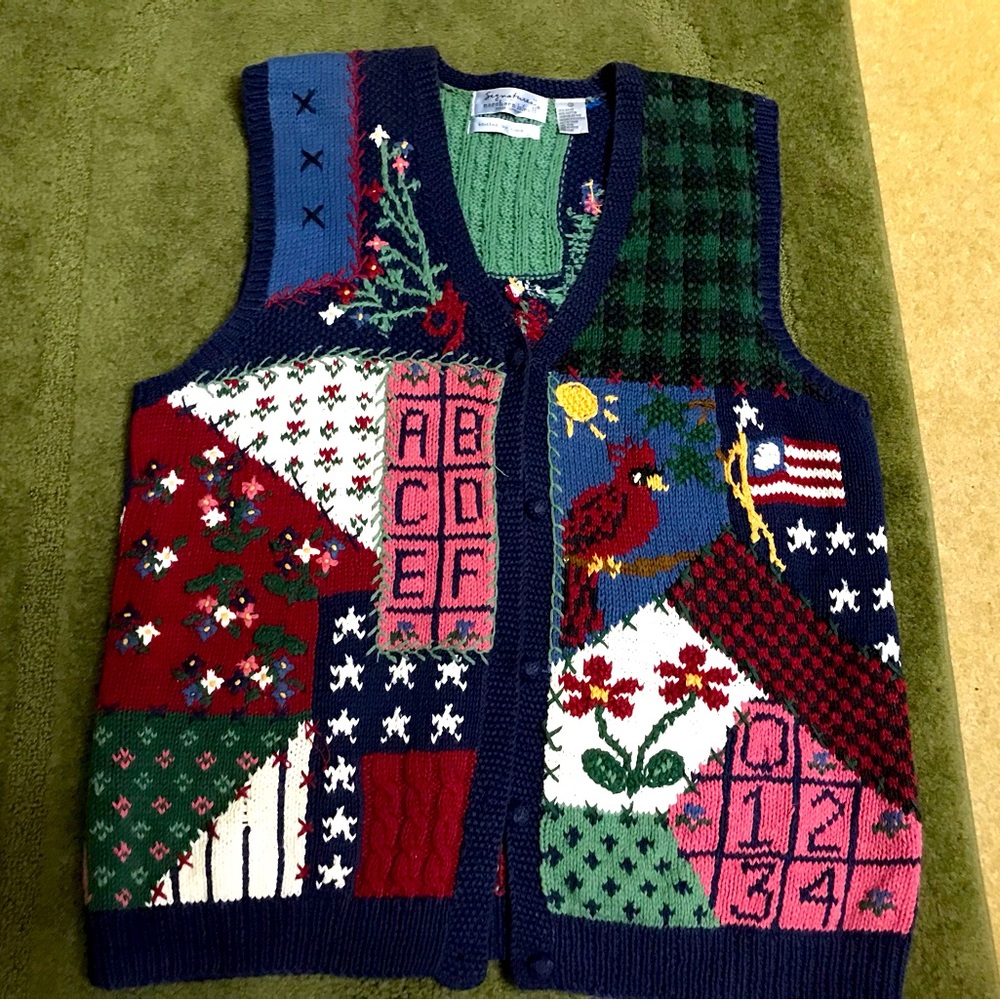 Vintage Colorful Navy Cardigan - Picture 2 of 4